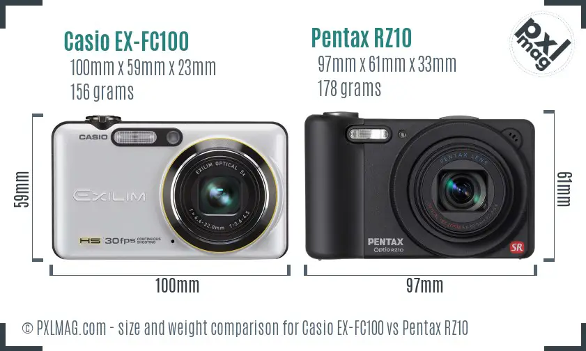 Casio EX-FC100 vs Pentax RZ10 size comparison