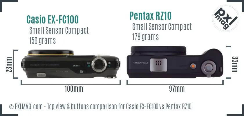 Casio EX-FC100 vs Pentax RZ10 top view buttons comparison