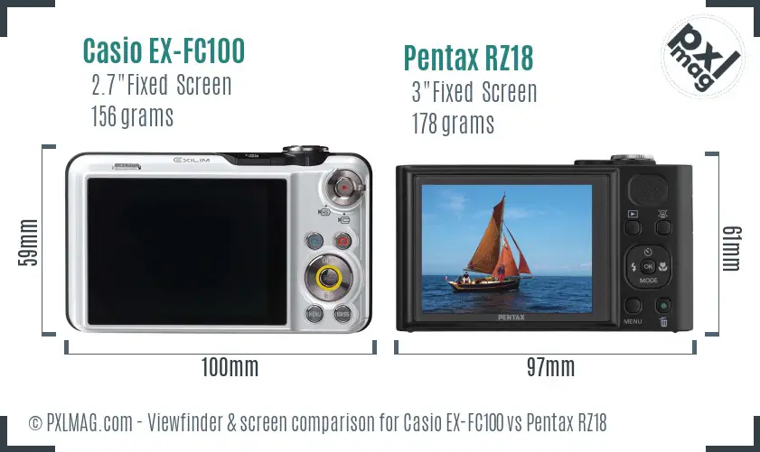 Casio EX-FC100 vs Pentax RZ18 Screen and Viewfinder comparison Casio EX-FC100 vs Pentax RZ18 Screen and Viewfinder comparison