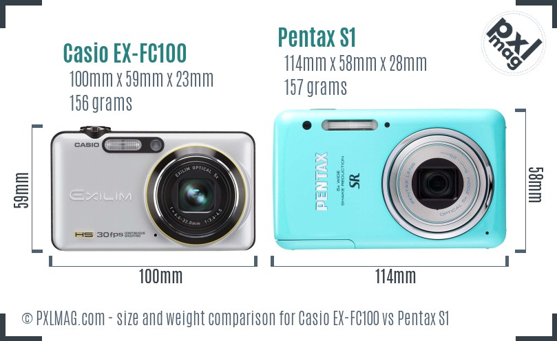 Casio EX-FC100 vs Pentax S1 size comparison