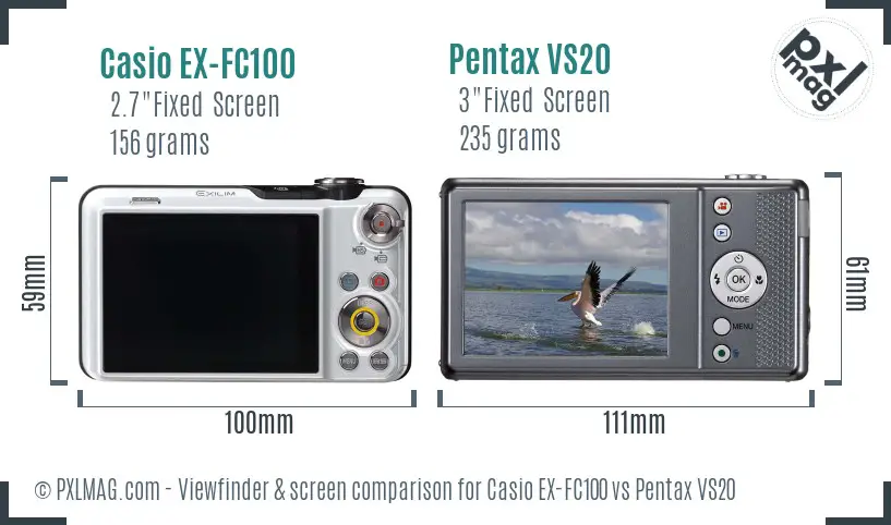 Casio EX-FC100 vs Pentax VS20 Screen and Viewfinder comparison
