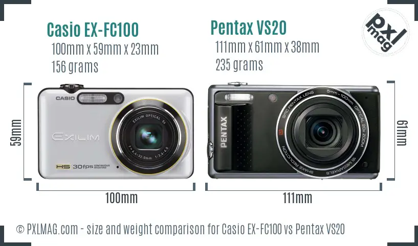 Casio EX-FC100 vs Pentax VS20 size comparison