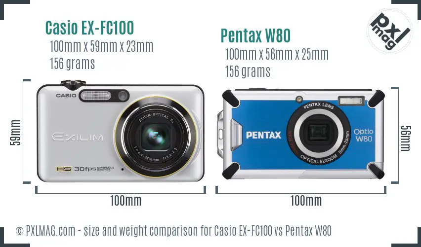 Casio EX-FC100 vs Pentax W80 size comparison