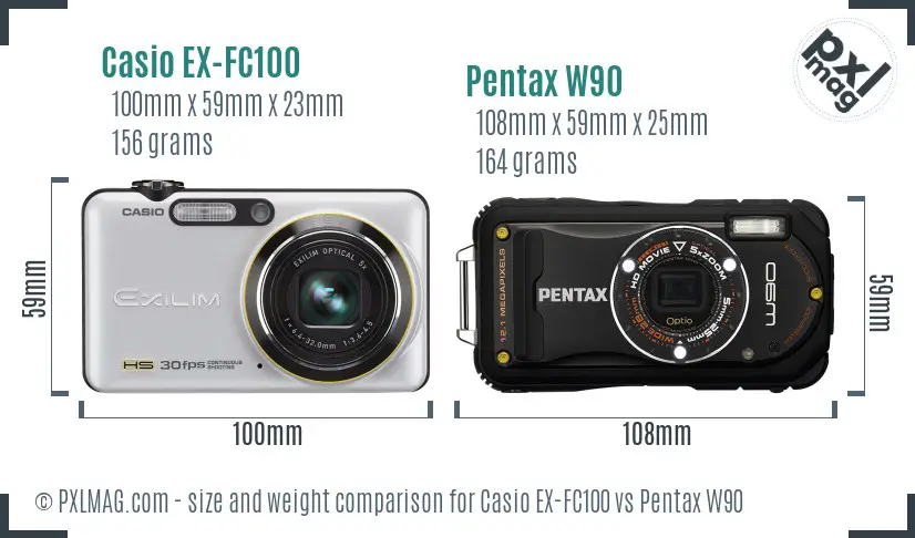 Casio EX-FC100 vs Pentax W90 size comparison Casio EX-FC100 vs Pentax W90 size comparison