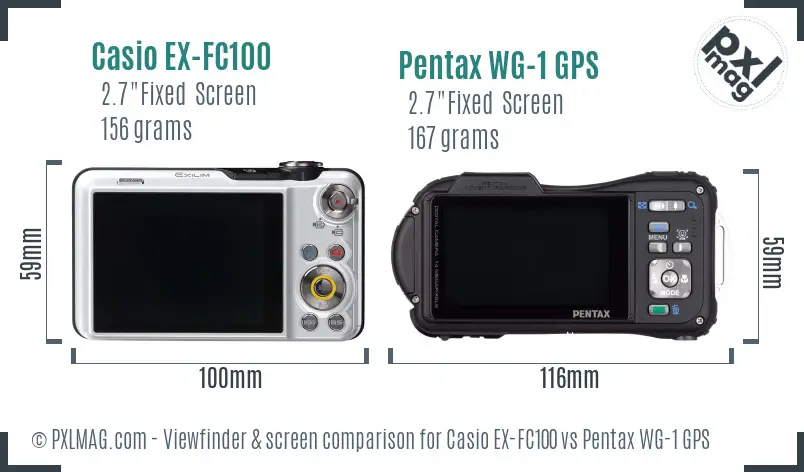 Casio EX-FC100 vs Pentax WG-1 GPS Screen and Viewfinder comparison