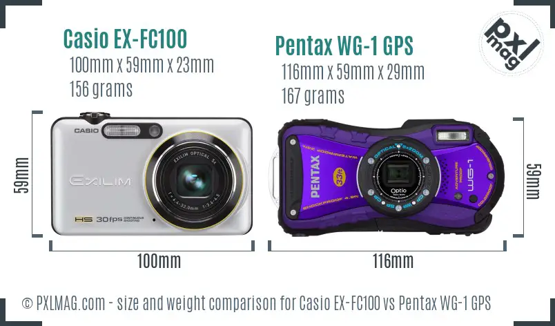 Casio EX-FC100 vs Pentax WG-1 GPS size comparison