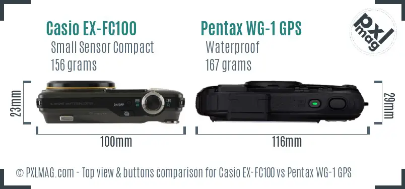 Casio EX-FC100 vs Pentax WG-1 GPS top view buttons comparison