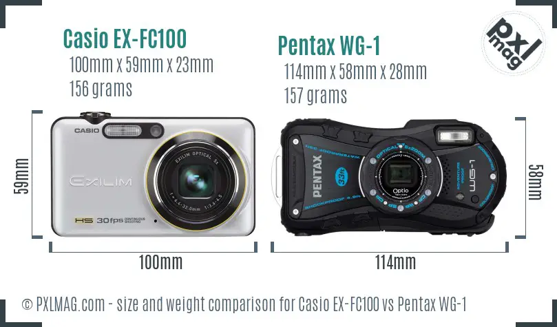 Casio EX-FC100 vs Pentax WG-1 size comparison