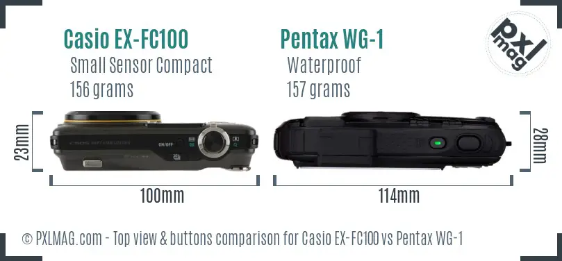 Casio EX-FC100 vs Pentax WG-1 top view buttons comparison