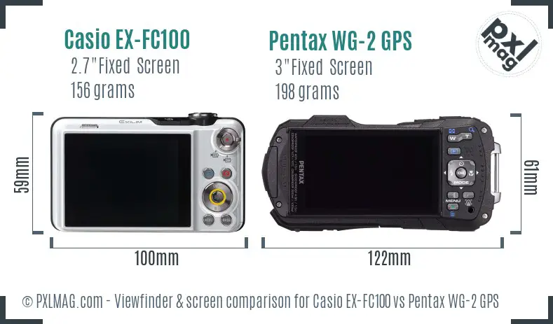 Casio EX-FC100 vs Pentax WG-2 GPS Screen and Viewfinder comparison