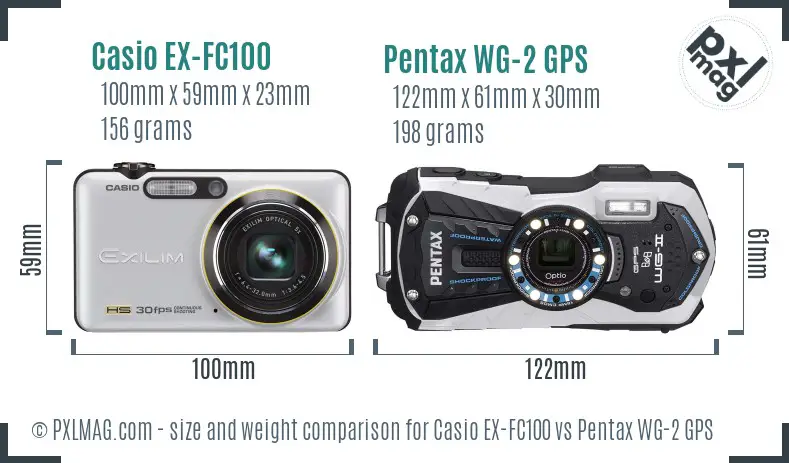 Casio EX-FC100 vs Pentax WG-2 GPS size comparison