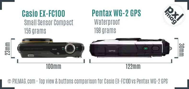 Casio EX-FC100 vs Pentax WG-2 GPS top view buttons comparison