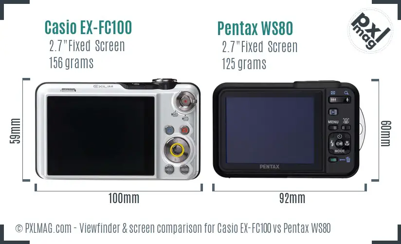 Casio EX-FC100 vs Pentax WS80 Screen and Viewfinder comparison