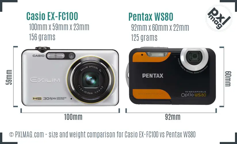 Casio EX-FC100 vs Pentax WS80 size comparison
