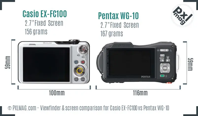 Casio EX-FC100 vs Pentax WG-10 Screen and Viewfinder comparison