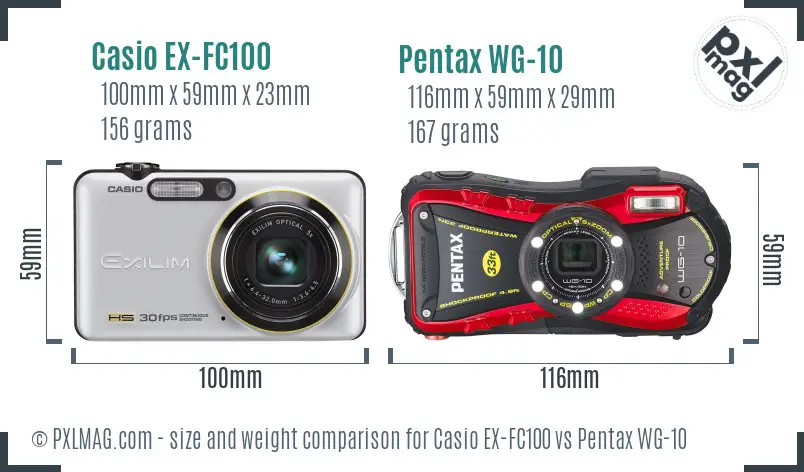 Casio EX-FC100 vs Pentax WG-10 size comparison