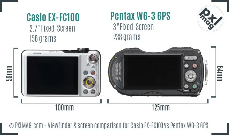 Casio EX-FC100 vs Pentax WG-3 GPS Screen and Viewfinder comparison Casio EX-FC100 vs Pentax WG-3 GPS Screen and Viewfinder comparison