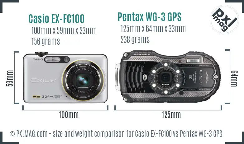Casio EX-FC100 vs Pentax WG-3 GPS size comparison Casio EX-FC100 vs Pentax WG-3 GPS size comparison