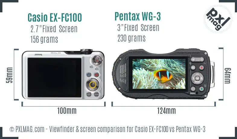 Casio EX-FC100 vs Pentax WG-3 Screen and Viewfinder comparison