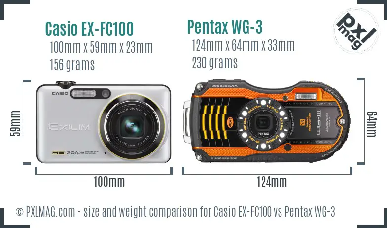 Casio EX-FC100 vs Pentax WG-3 size comparison