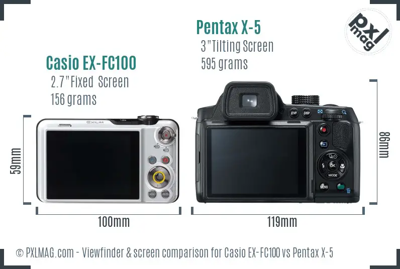 Casio EX-FC100 vs Pentax X-5 Screen and Viewfinder comparison Casio EX-FC100 vs Pentax X-5 Screen and Viewfinder comparison