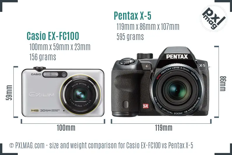 Casio EX-FC100 vs Pentax X-5 size comparison Casio EX-FC100 vs Pentax X-5 size comparison