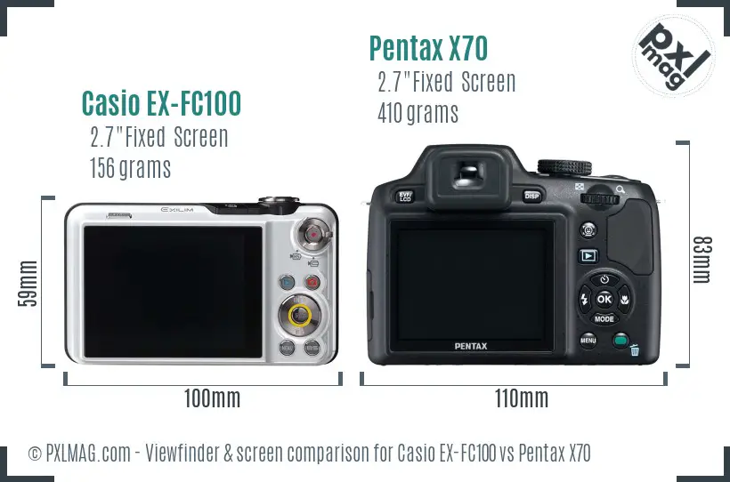 Casio EX-FC100 vs Pentax X70 Screen and Viewfinder comparison