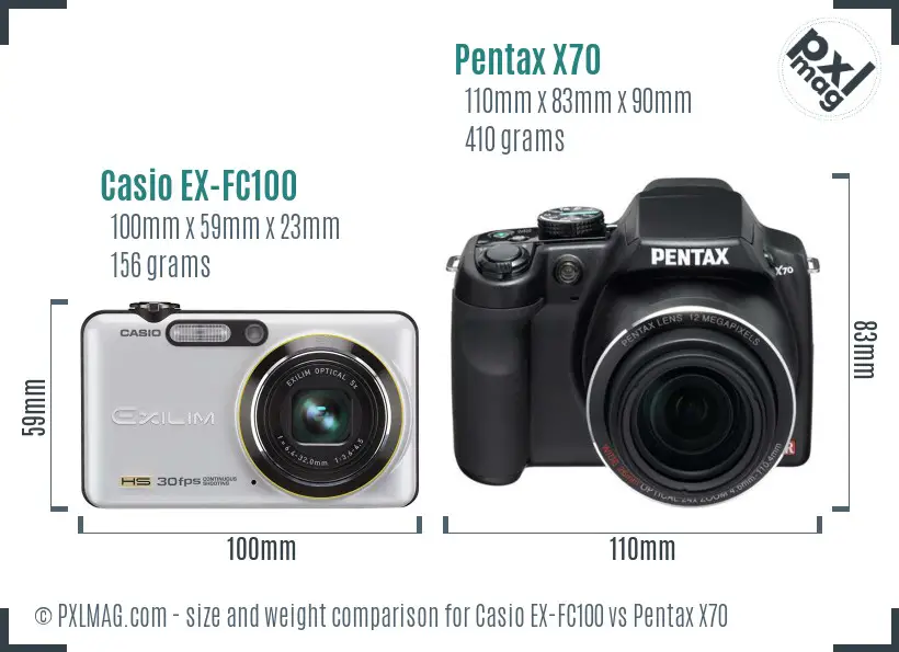 Casio EX-FC100 vs Pentax X70 size comparison