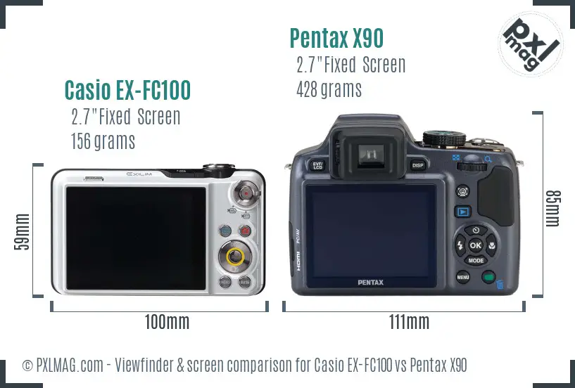 Casio EX-FC100 vs Pentax X90 Screen and Viewfinder comparison