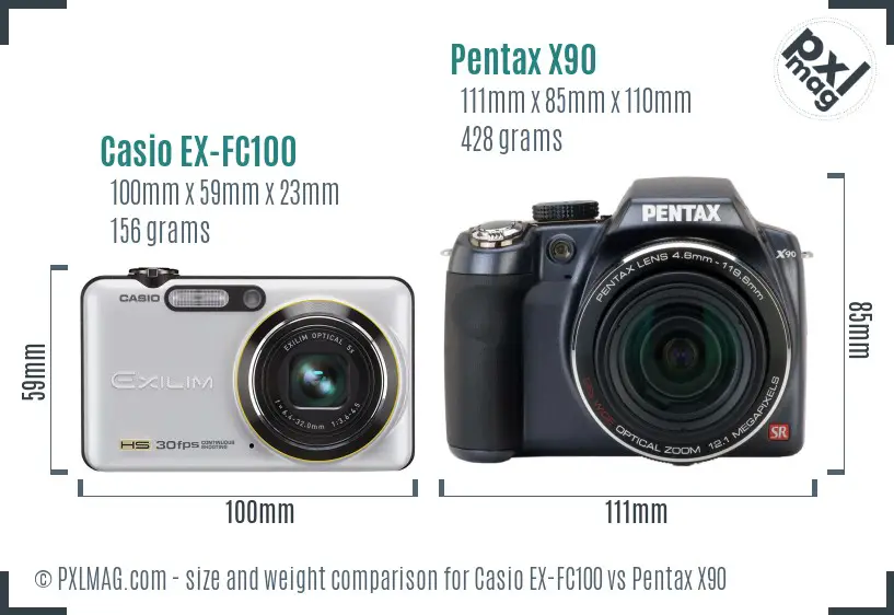 Casio EX-FC100 vs Pentax X90 size comparison