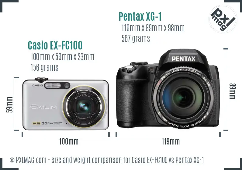 Casio EX-FC100 vs Pentax XG-1 size comparison Casio EX-FC100 vs Pentax XG-1 size comparison