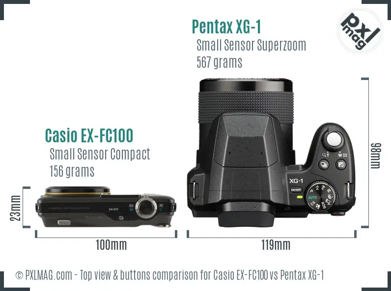 Casio EX-FC100 vs Pentax XG-1 top view buttons comparison Casio EX-FC100 vs Pentax XG-1 top view buttons comparison