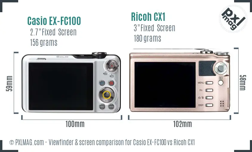 Casio EX-FC100 vs Ricoh CX1 Screen and Viewfinder comparison