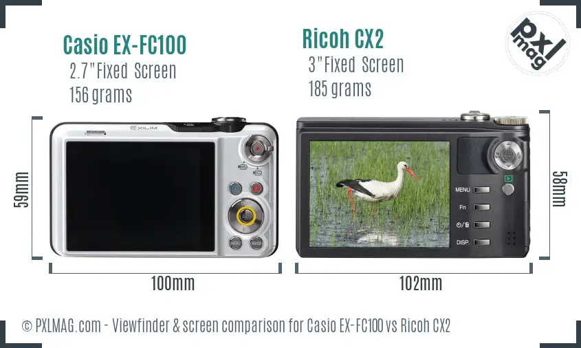 Casio EX-FC100 vs Ricoh CX2 Screen and Viewfinder comparison