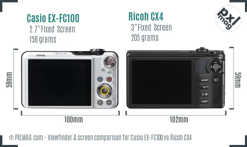 Casio EX-FC100 vs Ricoh CX4 Screen and Viewfinder comparison