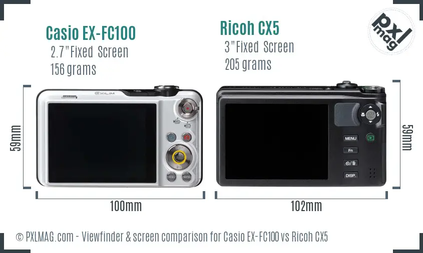 Casio EX-FC100 vs Ricoh CX5 Screen and Viewfinder comparison