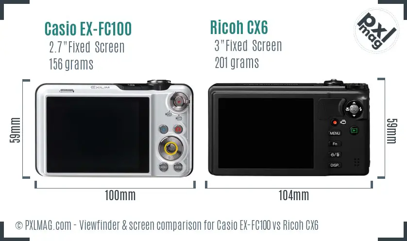 Casio EX-FC100 vs Ricoh CX6 Screen and Viewfinder comparison