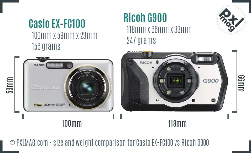 Casio EX-FC100 vs Ricoh G900 size comparison