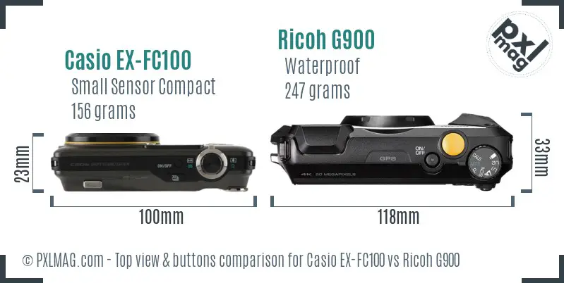 Casio EX-FC100 vs Ricoh G900 top view buttons comparison