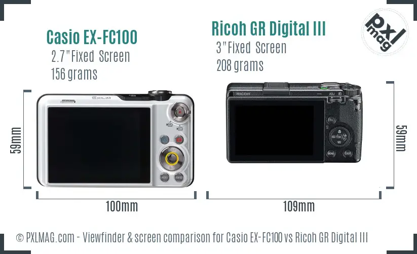 Casio EX-FC100 vs Ricoh GR Digital III Screen and Viewfinder comparison
