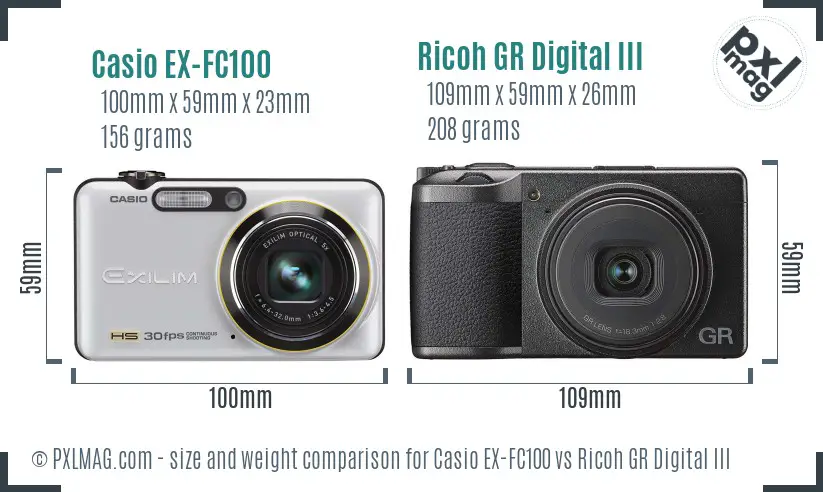 Casio EX-FC100 vs Ricoh GR Digital III size comparison