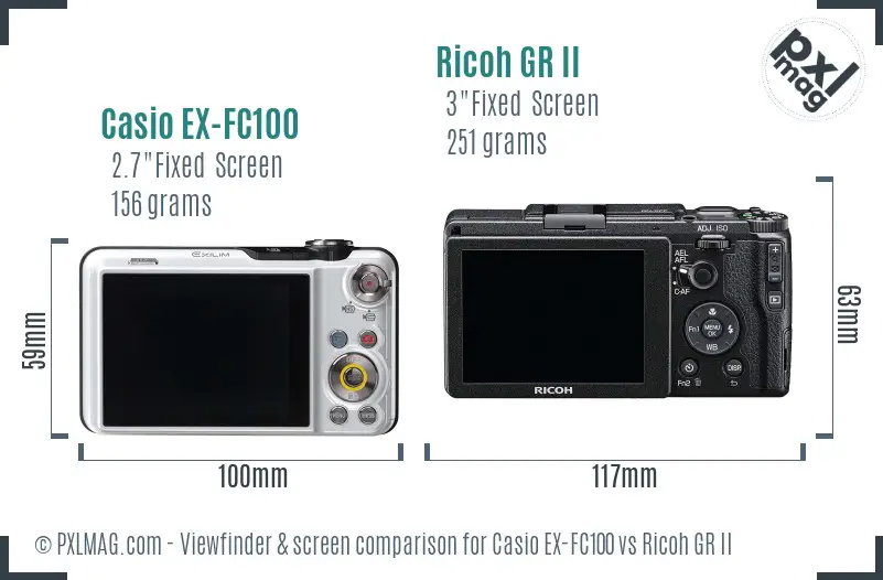 Casio EX-FC100 vs Ricoh GR II Screen and Viewfinder comparison