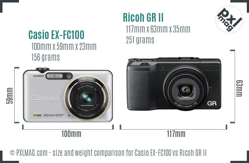 Casio EX-FC100 vs Ricoh GR II size comparison