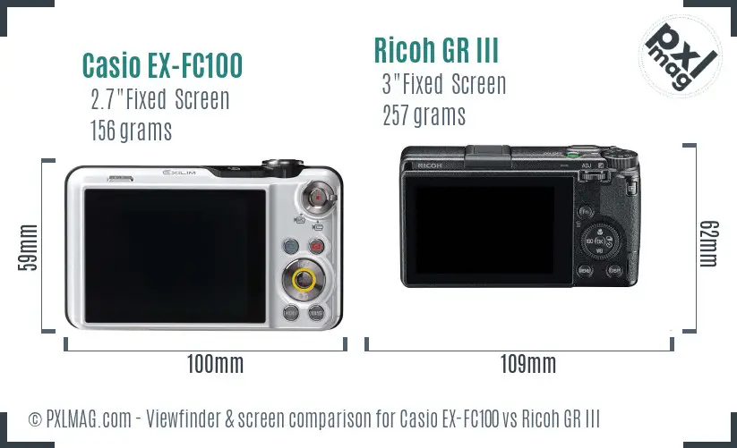 Casio EX-FC100 vs Ricoh GR III Screen and Viewfinder comparison Casio EX-FC100 vs Ricoh GR III Screen and Viewfinder comparison