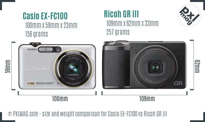 Casio EX-FC100 vs Ricoh GR III size comparison Casio EX-FC100 vs Ricoh GR III size comparison