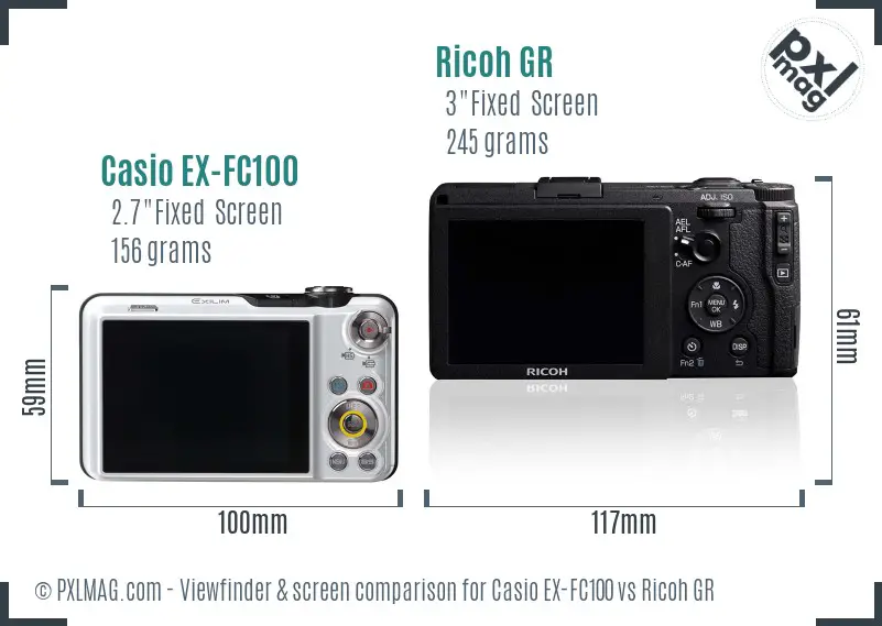 Casio EX-FC100 vs Ricoh GR Screen and Viewfinder comparison Casio EX-FC100 vs Ricoh GR Screen and Viewfinder comparison