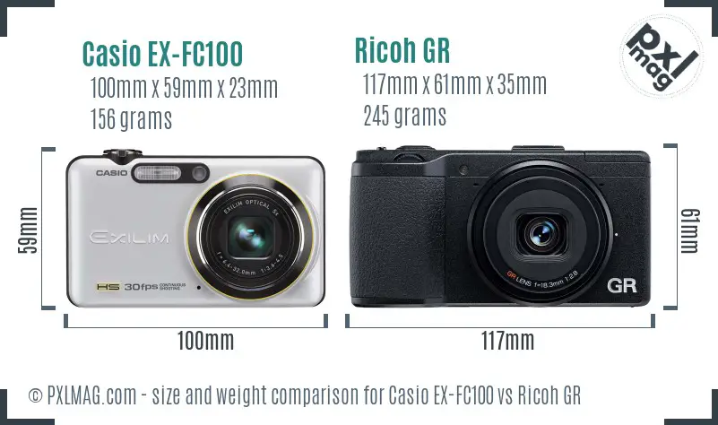Casio EX-FC100 vs Ricoh GR size comparison Casio EX-FC100 vs Ricoh GR size comparison