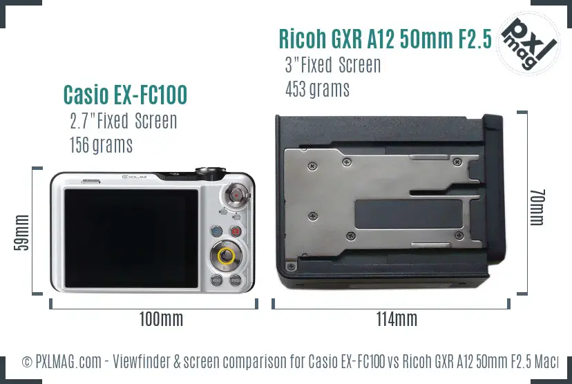 Casio EX-FC100 vs Ricoh GXR A12 50mm F2.5 Macro Screen and Viewfinder comparison