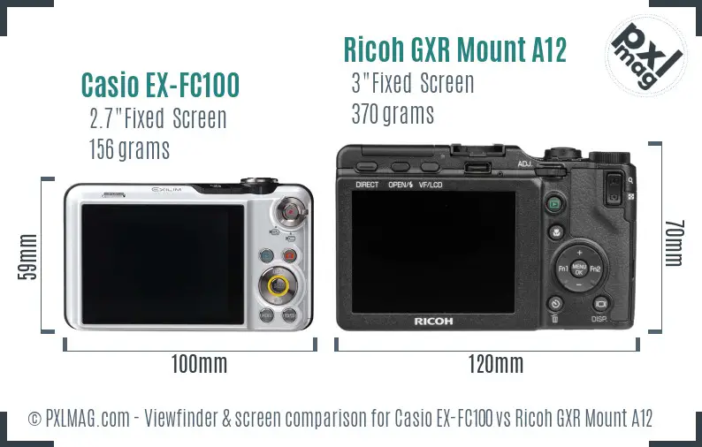 Casio EX-FC100 vs Ricoh GXR Mount A12 Screen and Viewfinder comparison