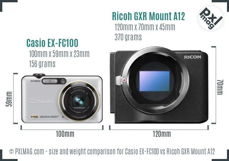 Casio EX-FC100 vs Ricoh GXR Mount A12 size comparison